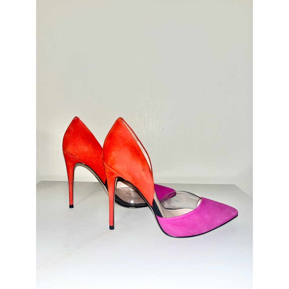 ALDO Nydelaclya‎ Pink Orange Suede Heel Pumps Stiletto Clear Inlay | Women's 6.5 - Picture 4 of 13